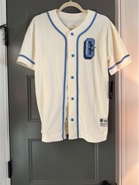 Nwt Converse Boys teen XL Baseball Jersey Shirt Cream with Blue Trim